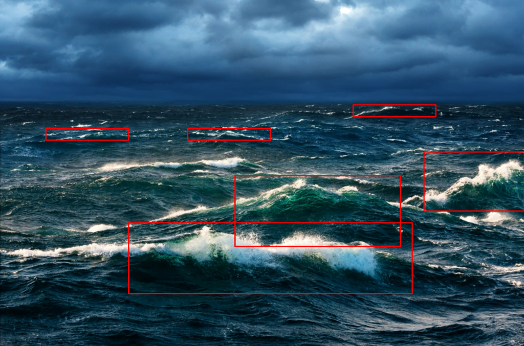 Sea with waves being detected with Computer Vision techinques