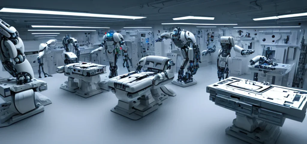 Many robots in a hospital, they have replaced all the humans