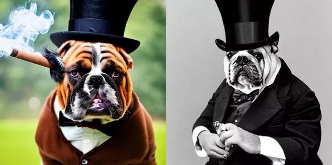 Image of dogs as old British aristocrats