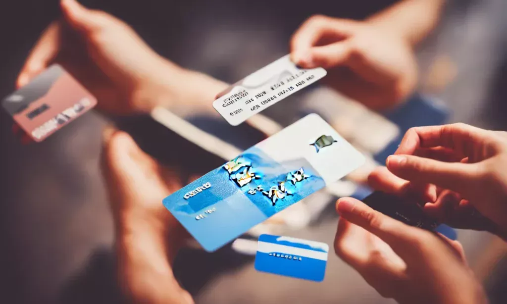 AI generated image of many hands holding credit cards