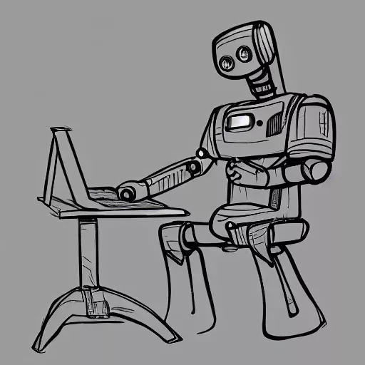 Drawing of a robot in front of a computer